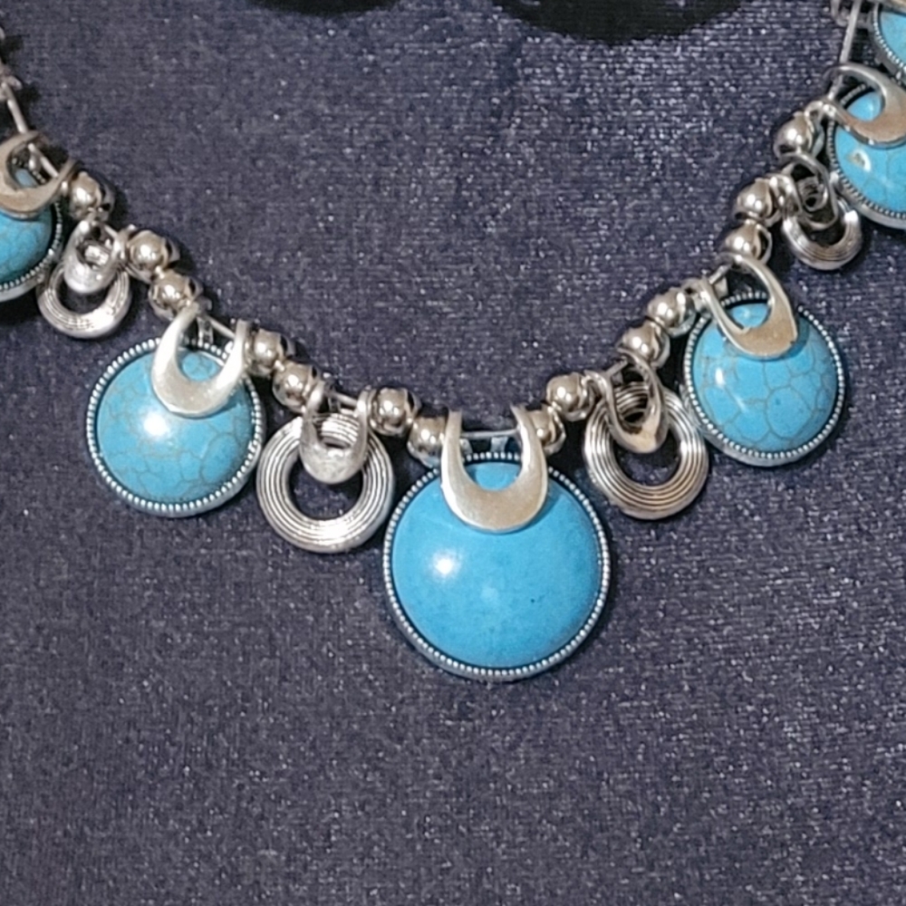 New Silver and Blue Necklace with Turquoise Accents